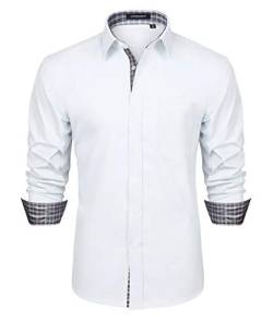 HISDERN Weißes Hemd mit Kragen für Herren Button Down Langarm Party Casual Formal Business Klassische Hemden Kragen Regular Fit von HISDERN