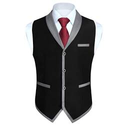 HISDERN Weste Herren Anzug Schwarz Anzugweste Elegant Anzugwesten Regular Fit Herrenweste Hochzeitsweste für Männer Hochzeit Westen mit Revers,Schwarz,2XL von HISDERN