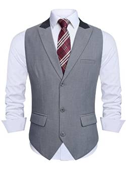 HISDERN Weste Herren Grau Anzugweste für Herren Elegant Anzug Westen Regular Fit Herrenweste Hochzeitsweste Männer Hochzeit Anzugwesten mit Revers,Grau,2XL von HISDERN