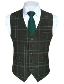 HISDERN Westen für Herren Plaid Anzug Weste Klassische Tweed Westen für Hochzeit Business Party Grün/Grau 3XL von HISDERN