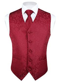 HISDERN rot anzugwesten für herren Paisley herren Blumen Hochzeit Krawatte Einstecktuch Taschentuch Jacquard Hochzeit Weihnachten Weste Anzug Set von HISDERN