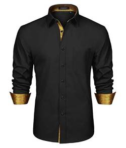 Schwarzes Gold Langarmhemd für Männer Fashion Classic Collar Button Down Casual Formal Party Prom Concert Hemd von HISDERN