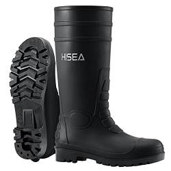 HISEA Herren Stahlkappen Regenstiefel aus PVC-Gummi, wasserdichte Garten- und Outdoor-Arbeitsstiefel, rutschfeste Kniestiefel für Landwirtschaft und Industriearbeit von HISEA