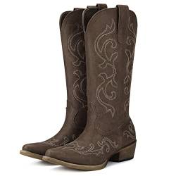 HISEA Rollda Cowboy-Stiefel für Damen, Western-Cowgirl-Stiefel mit klobigem Absatz, Damen, Snip Toe, Halbschaft Stiefel, Dunkelbraun, 42 EU von HISEA
