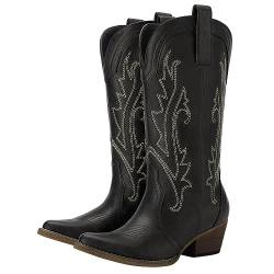 HISEA Rollda Cowboy-Stiefel für Damen, Westernstiefel, Cowgirl-Stiefel, Damen, spitze Zehenpartie, modische Stiefel, Schwarz, 38 EU von HISEA