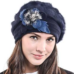 HISSHE Damen Barette Künstler Wolle Baskenmütze Angora Beanie Winter Mütze BR022 (Marine) von HISSHE