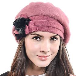 HISSHE Damen Barette Künstler Wolle Baskenmütze Angora Beanie Winter Mütze BR022 (Rosa) von HISSHE