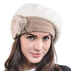 HISSHE Damen Barette Künstler Wolle Baskenmütze Angora Beanie Winter Mütze BR022 (Sahne) von HISSHE