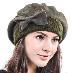 HISSHE Frauen Barette 100% Wolle Baskenmützen Schicke Winter Mütze HY022 (Grün) von HISSHE