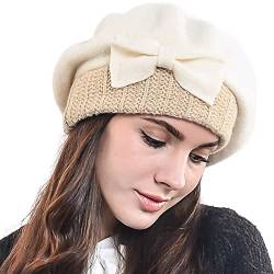 HISSHE Frauen Barette 100% Wolle Baskenmützen Schicke Winter Mütze HY022 (Sahne) von HISSHE