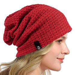 HISSHE Frauen Slouch Beanie Strickmützen Baskenmütze Skullcap Lange Baggy Winter Sommer Hüte B08w (Solide Rot) von HISSHE