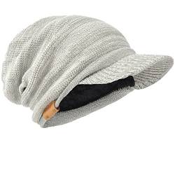 Herren Dick Knit Newsboy Cap Visier Mütze Hut Fleece Gefüttert Strickmützen B319 (Blass/Grau) von HISSHE