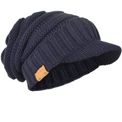 Herren Dick Knit Newsboy Cap Visier Mütze Hut Fleece Gefüttert Strickmützen B319 (Marine) von HISSHE