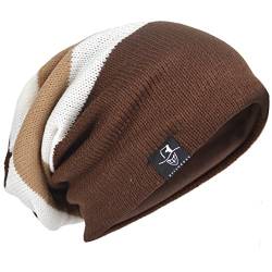 Herren Strickmütze Slouch Baggy Skullcap Vintage Wintermütze B5001 (308-Braun) von HISSHE