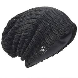 Herren Übergröße Beanie Slouch Schädel Kappe Stricken Winter Strickmütze B08 (019-Grau) von HISSHE