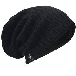 Herren Übergröße Beanie Slouch Schädel Kappe Stricken Winter Strickmütze B08 (019-Schwarz) von HISSHE