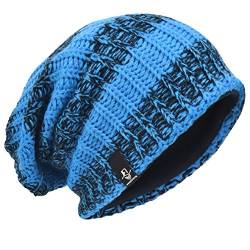 Herren Übergröße Beanie Slouch Schädel Kappe Stricken Winter Strickmütze B08 (103-Blau) von HISSHE