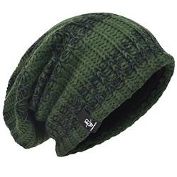 Herren Übergröße Beanie Slouch Schädel Kappe Stricken Winter Strickmütze B08 (103-Grün) von HISSHE