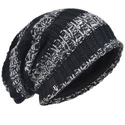 Herren Übergröße Beanie Slouch Schädel Kappe Stricken Winter Strickmütze B08 (103-Schwarz) von HISSHE