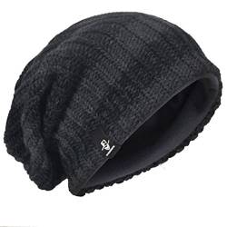 Herren Übergröße Beanie Slouch Schädel Kappe Stricken Winter Strickmütze B08 (103Grau) von HISSHE