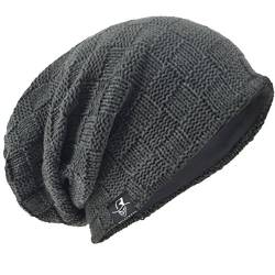 Herren Übergröße Beanie Slouch Schädel Kappe Stricken Winter Strickmütze B08 (21-Grau) von HISSHE