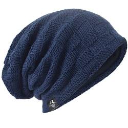 Herren Übergröße Beanie Slouch Schädel Kappe Stricken Winter Strickmütze B08 (21-Marine) von HISSHE