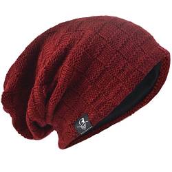 Herren Übergröße Beanie Slouch Schädel Kappe Stricken Winter Strickmütze B08 (21-Rotwein) von HISSHE