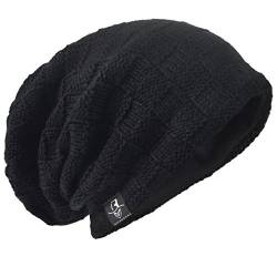 Herren Übergröße Beanie Slouch Schädel Kappe Stricken Winter Strickmütze B08 (21-Schwarz) von HISSHE