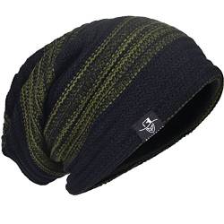 Herren Übergröße Beanie Slouch Schädel Kappe Stricken Winter Strickmütze B08 (306-Grün) von HISSHE