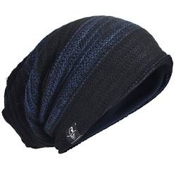 Herren Übergröße Beanie Slouch Schädel Kappe Stricken Winter Strickmütze B08 (306-Marine) von HISSHE