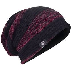 Herren Übergröße Beanie Slouch Schädel Kappe Stricken Winter Strickmütze B08 (306-Rotwein) von HISSHE