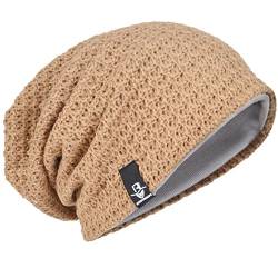 Herren Übergröße Beanie Slouch Schädel Kappe Stricken Winter Strickmütze B08 (Beige) von HISSHE