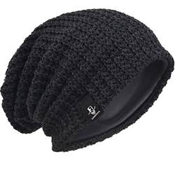 Herren Übergröße Beanie Slouch Schädel Kappe Stricken Winter Strickmütze B08 (Grau) von HISSHE