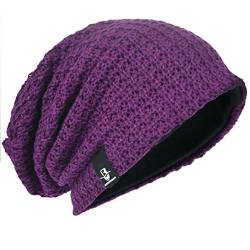 Herren Übergröße Beanie Slouch Schädel Kappe Stricken Winter Strickmütze B08 (Lila) von HISSHE