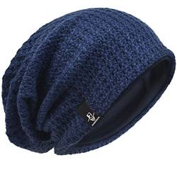 Herren Übergröße Beanie Slouch Schädel Kappe Stricken Winter Strickmütze B08 (Marine) von HISSHE