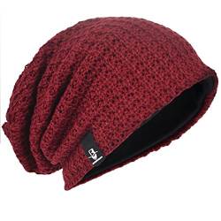 Herren Übergröße Beanie Slouch Schädel Kappe Stricken Winter Strickmütze B08 (Rotwein) von HISSHE