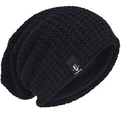 Herren Übergröße Beanie Slouch Schädel Kappe Stricken Winter Strickmütze B08 (Schwarz) von HISSHE