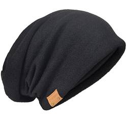 Übergroße Herren Strickmütze Baggy Slouchy Schädel-Kappe Mütze B011s (010b-Schwarz) von HISSHE