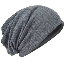 Übergroße Herren Strickmütze Baggy Slouchy Schädel-Kappe Mütze B011s (011s-Grau) von HISSHE