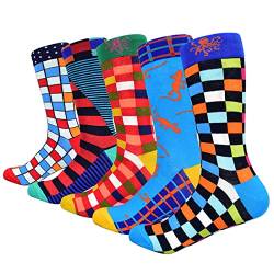 HIWEAR Mens Bunte Funky Neuheit Design Lustige Reiche Baumwolle Komfort Kleid Crew Socken Pack (Standard, 5P-mix1) von HIWEAR