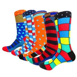 HIWEAR Mens Bunte Funky Neuheit Design Lustige Reiche Baumwolle Komfort Kleid Crew Socken Pack (Standard, NEW-Funky15) von HIWEAR