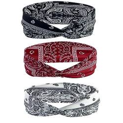 HIXNUG 3 Stücke Boho Stirnband Bandana Frauen Retro Blume Gedruckt Twist Elastische Turban Kopf Wraps Haar Zubehör von HIXNUG