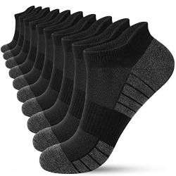 HIYATO 10 Paar Laufsocken Herren Damen Kurz, Atmungsaktive Sportsocken, Baumwolle Sneaker Socken (35-38, 10x Schwarz) von HIYATO