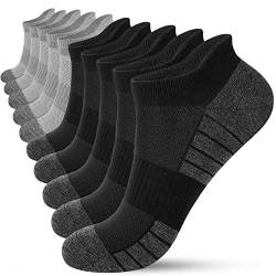 HIYATO 10 Paar Sneaker Socken Herren Damen, Atmungsaktive Sportsocken, Baumwolle Laufsocken Kurz (43-46, 5x Schwarz + 5x Grau) von HIYATO