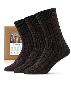 HIYATO 3 Paar Alpaka Socken aus 60% Alpakawolle, Wintersocken für Wandern und Trekking, Thermo Stricksocken für Herren und Damen (39-42, 3 Paar | Braun) von HIYATO