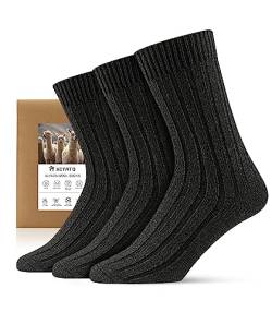 HIYATO 3 Paar Alpaka Socken aus 60% Alpakawolle, Wintersocken für Wandern und Trekking, Thermo Stricksocken für Herren und Damen (39-42, 3 Paar | Schwarz) von HIYATO