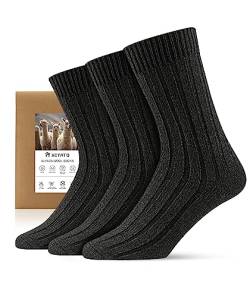 HIYATO 3 Paar Alpaka Socken aus 60% Alpakawolle, Wintersocken für Wandern und Trekking, Thermo Stricksocken für Herren und Damen (43-46, 3 Paar | Schwarz) von HIYATO