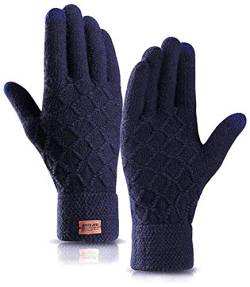 HIYATO Handschuhe Herren Touchscreen, Winterwarme Strickhandschuhe mit Weichem Wollfutter in der Farbe (Navy) von HIYATO