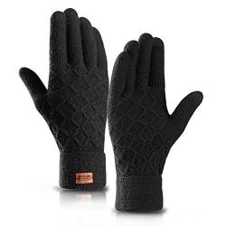 HIYATO Handschuhe Herren Touchscreen,Winterwarme Strickhandschuhe mit Weichem Wollfutter in der Farbe (Schwarz) von HIYATO