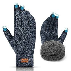 HIYATO Handschuhe herren, Verdickte Touchscreen Winterhandschuhe, Warme Strickhandschuhe mit Fleece Innenfutter für Damen und Herren (Navy) von HIYATO